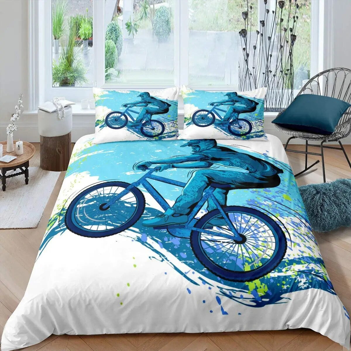 Pink Bicycle Duvet Cover for Women Twin Full King Size Roses Flower