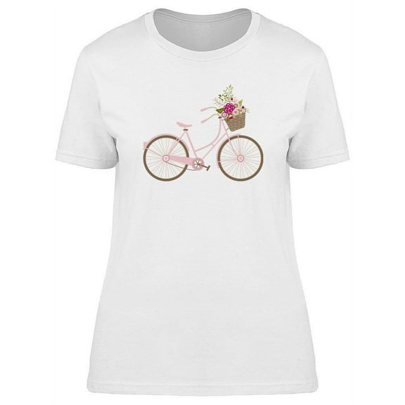 Pink Bicycle With Flowers Design T-Shirt Women -Image by Shutterstock, Female Medium