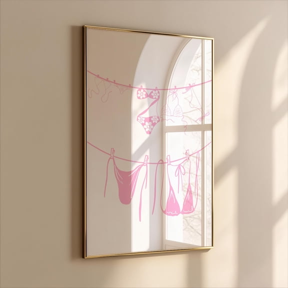 Pink Bikini Teen Dorm Wall Art, Unframed Paper Print Size 12x18