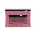 thumbnail image 1 of Pink Binder Pencil Pouch, 3 Ring Pencil Case with Clear Window and Mesh Pocket, Fabric Binder Organizer Bag for Office Stationery Storage, 1 of 2