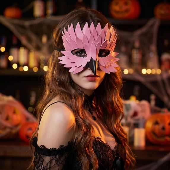 Pink Bird Beak Masquerade Mask 9 Inch, Scary Half Face Halloween Mask Accessory for Halloween Party Masquerade Party Themed Events, 1 Pack