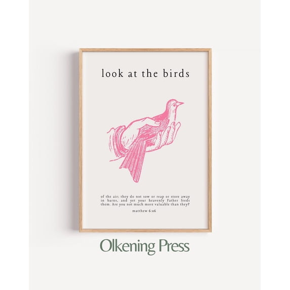 Pink Bird Bible Verse Inspirational Scripture Decoration, Stretched Canvas 12x16in