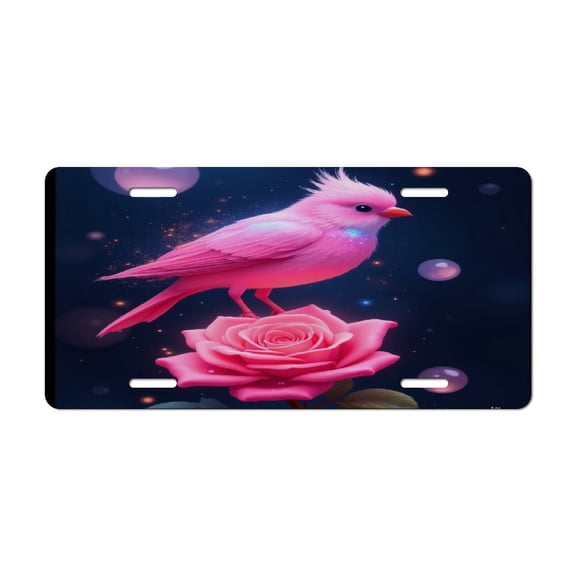 Pink Bird on Rose License Plate Lightweight Aluminum Automotive Decoration Vanity Tag for Front Back Car 12x6 Inch