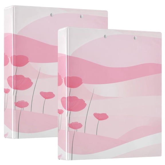 Pink Birds and Flowers 12.4x10.6in PVC Round Ring Binder, D-Ring 3-Hole, Metal Clip, 200 Sheets