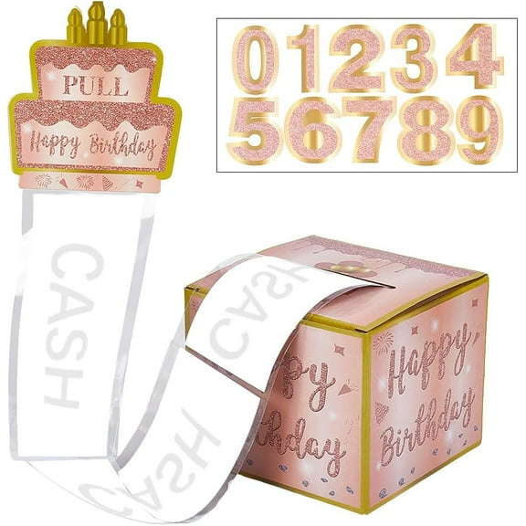 Pink Birthday Card Money Pull Cash Gift Box Fun Money Roll Box with Pull Mechanism Card 30Pcs Clear Plastic Bags Surprise Cash Holder Kit DIY