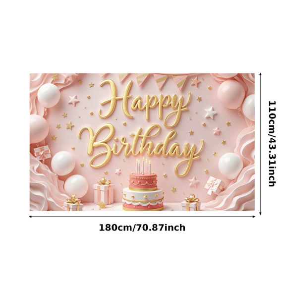 Pink Birthday Decoration Banner Pastel Happy Birthday Cake Balloons Stars for Birthday Party Celebration Indoor Decor