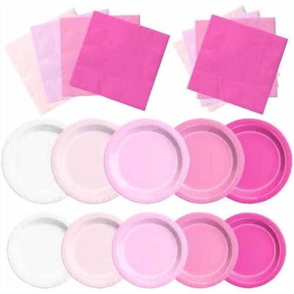 Pink Birthday Decorations-60Pcs Light Pink Plates and Napkins Kit Girls Gradient Pink Party Supplies for Birthday,Wedding, Bridal Shower