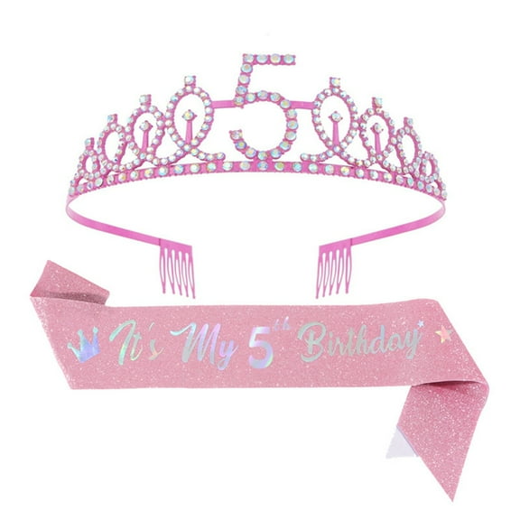 Pink Birthday Girls Accessories Set Including Rhinestones Crowns And Party Sash