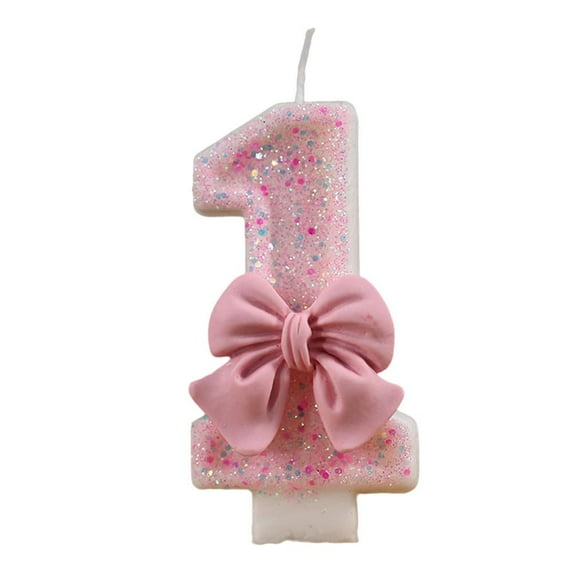 Pink Birthday Number Candle,3 Inch 0-9 Birthday Candles,3D Bow Designed Glitter Pink Number Candles,Birthday Party Pink Theme Decorations Supplies,for Birthday Baby Shower Boys Girls Theme Party M5V7