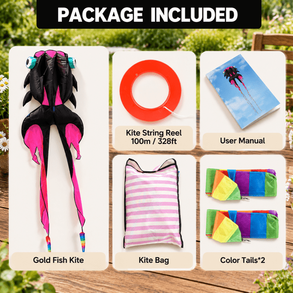 Pink Black 43ft Large Frameless Soft 3D Fish Kite For Adults Ages 12+