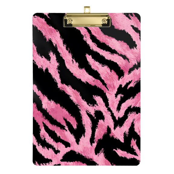 Pink Black Animal Skin Print Acrylic Clipboard Drawing Board with Hook Writing Pad File Storage A4 Size Gold 12.5" x 9"