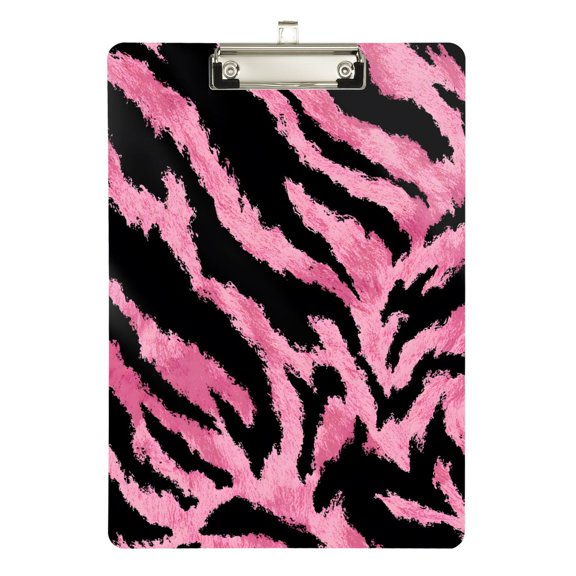 Pink Black Animal Skin Print Acrylic Clipboard Drawing Board with Hook Writing Pad File Storage A4 Size Silver 12.5" x 9"