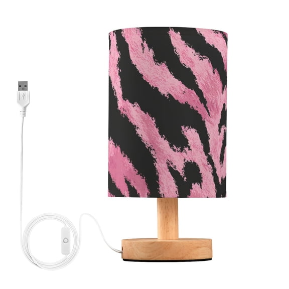 Pink Black Animal Skin Print Table Lamp with USB Port LED Warm Light Lamp Night Light Home Decor