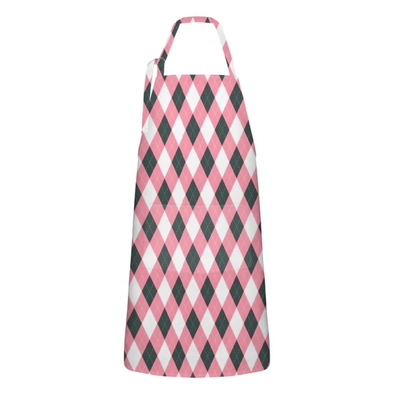 Pink and Black Argyle Pattern Apron-Garden Aprons for Women with Pockets-Cotton Linen Waterproof Kitchen Cooking Gardening Aprons Adjustable for Kitchen,Cooking,BBQ and Salon 33x27 Inch