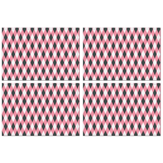 Pink and Black Argyle Pattern Summer Placemats Table Placemats Set Of 4-Linen Kitchen Washable Placemats Table Mats 11.8"x17.7" Non-Slip Heat Resistant