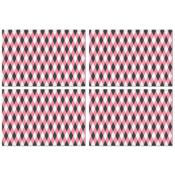 Pink and Black Argyle Pattern Summer Placemats Table Placemats Set Of 4-Linen Kitchen Washable Placemats Table Mats 11.8"x17.7" Non-Slip Heat Resistant