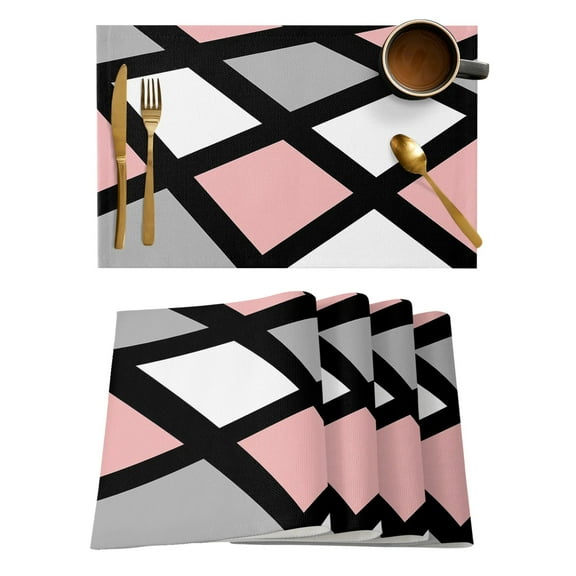 Pink Black Ash Geometric Square Placemat for Dining Table Tableware Mats Kitchen Dish Mat Pad 4/6pcs Table Mat Home Decoration
