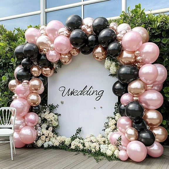 Pink Black Balloon Arch Kit - KKS1Double Stuffed Pastel Pearl Baby Pink Balloon Garland with Champagne Rose Gold Balloons for Birthday Bridal Baby Shower Wedding Graduation Party Decoration