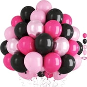 Pink and Black Balloons, 60PCS 12Inch Hot Pink Black Balloon Set, Pastel Light Metallic Pink Balloons for Birthday Bachelorette Baby Shower Party Decorations