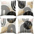 thumbnail image 1 of Pink and Black Boho Pillow Covers Set of 4 16x16 Inch Tropical Leaf Throw Pillows with Mid Century Modern Geometric Design for Living Room Couch Decor Perfect for Bohemian Interiors, 1 of 6