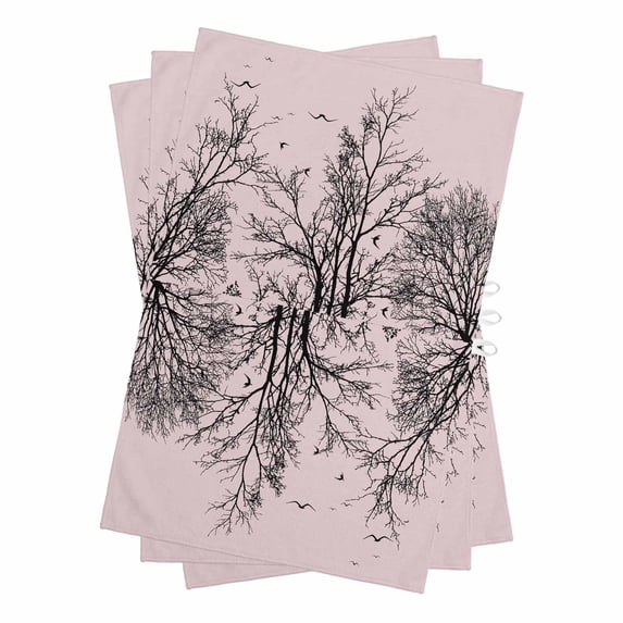 Pink Black Branches Kitchen Towels Set of 3, Water Absorbent Dish Towel, Botanical Dead Tree Birds Decorative Hand Towels - Quick Drying Cloth for Cooking Baking, 18x28 Inch