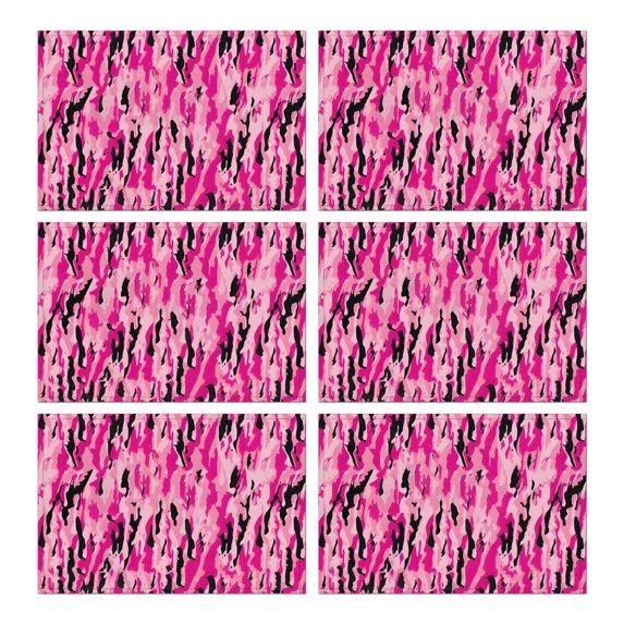 Pink Black Camo Tiger Stripes Pattern Summer Placemats Table Placemats Set Of 6-Linen Kitchen Washable Placemats Table Mats 11.8"x17.7" Non-Slip Heat Resistant