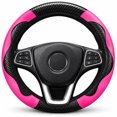 thumbnail image 1 of Pink Steering Wheel Cover, 14.5-15 Inch Universal Fit Carbon Fiber PU Leather Car Steering Wheel Cover, Elastic Anti-Slip Comfortable Grip for Cars SUVs Trucks, Pink & Black, 1 of 9