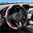 thumbnail image 1 of Pink Black Carbon Fiber PU Leather Steering Wheel Cover, 15 Inch, Elastic Anti-Slip Car Interior Accessory Pink, 1 of 6