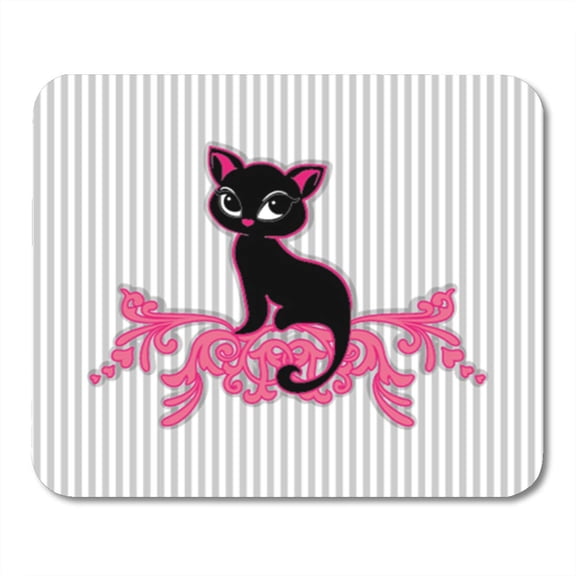 Pink Black Cat Beautiful Cartoon Character Cool Cute Mousepad Mouse Pad Mouse Mat 9x10 inch