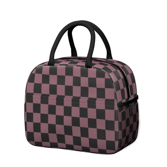 Pink and Black Checkered Pattern Insulated Leakproof Lunch Box for Work, Lunch Bag for Women Men, Loncheras Para Mujer for Beach Travel Picnic Camping