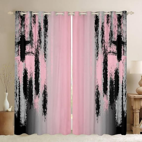 Pink And Black Curtains For Bedroom Living Room, Abstract Rust Darkening Drapes Modern Art Blackout Curtains Gradient Style Window Treatments 26"W x 54"L (Pack of 2)