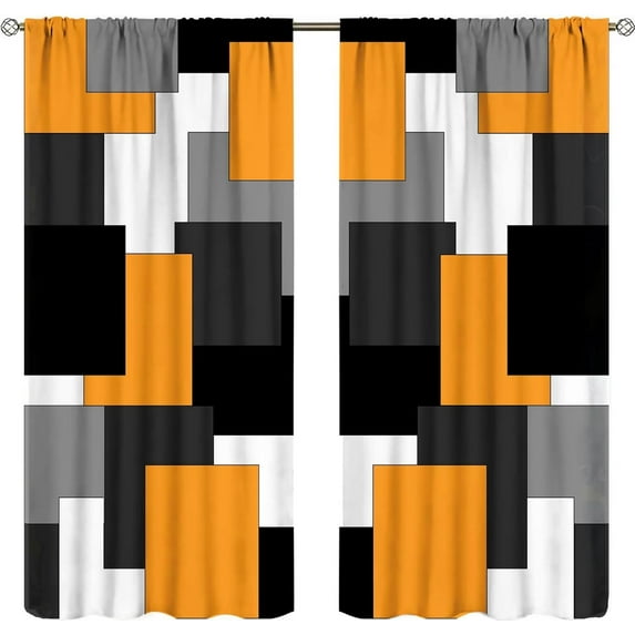 Pink and Black Curtains Gray White Geometric Silver Dark Abstract Square Art Curtain with Rod Pocket for Bedroom Living Room Home Decor Drapes Window Treatments 2 Panels Set 42x63