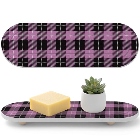 Pink Black Diatomaceous Earth Coasters, Buffalo Lattice Water Absorbent Diatomite Coaster, Bathroom Tray Stone Dish Drying Mat Kitchen Sink Tray 12x4in