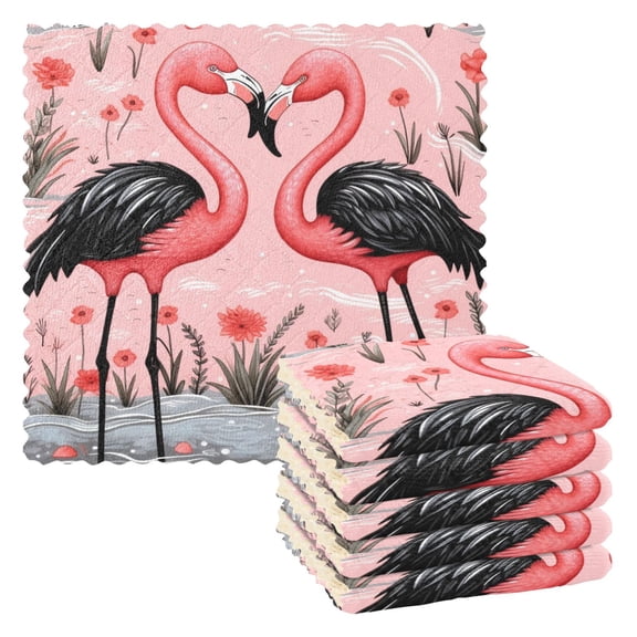 Pink Black Flamingos Kitchen Towels 6 Pcs Dish Towels Absorbent Soft Quick Dry Towel Dish Rags for Washing Dishes