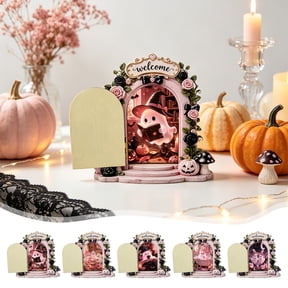 Pink and Black Ghost Themed Wooden Hanging Plaque Ornament, Lightweight Printed Craft Sign, Compact Decor for Halloween Tabletop,Window Sill and Indoor Holiday Scene Layout