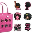 thumbnail image 1 of Pink Black Girl Charms for Bogg Bag Clips Insert Bogg Bag Accessories for Women Totes, Rubber Tote Bag, 1 of 4
