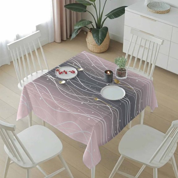 Pink Black Gradient Waves Table Cloth 54x54in, Waterproof Square Tablecloth Wipeable Tablecloths Summer Ocean Wavy Table Covers for Dining Tables Party Indoor Outdoor