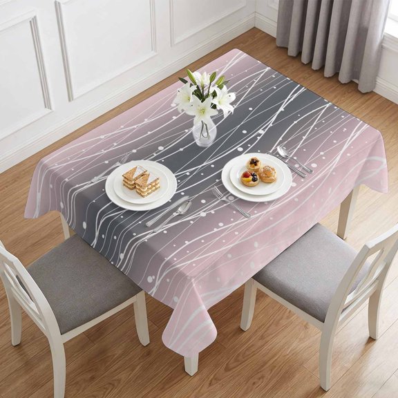 Pink Black Gradient Waves Table Cloth 60x84in, Waterproof Rectangle Tablecloth Wipeable Tablecloths Summer Ocean Wavy Table Covers for Dining Tables Party Indoor Outdoor