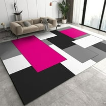 Pink Black Gray Geometry Area Rug, Modern Minimalist European Style Rugs For Living Room, Soft Non-Slip Carpet For Bedroom Kitchen Dining Room Home Office Decor Floor Mat 1x2ft