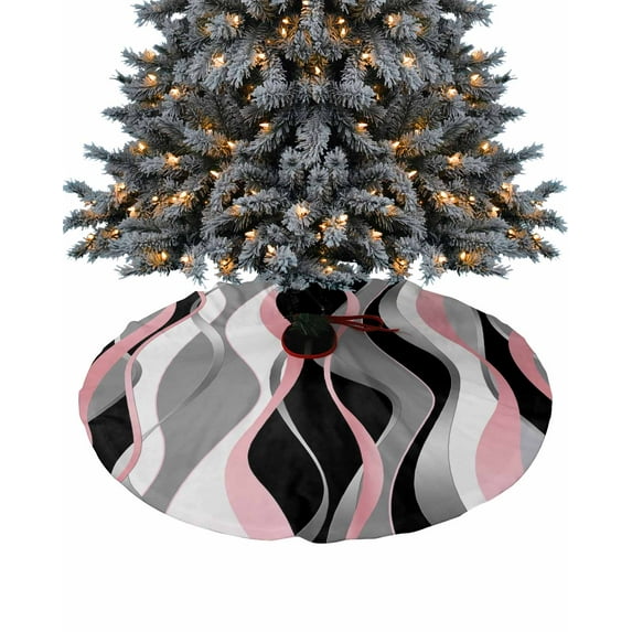Pink Black Grey Christmas Tree Skirt 36 Inches Large Christmas Skirt Tree, Modern Moire Geometric Abstract Art Tree Skirt Christmas Decorations for Fireplace Party Holidays Indoor Outdoor