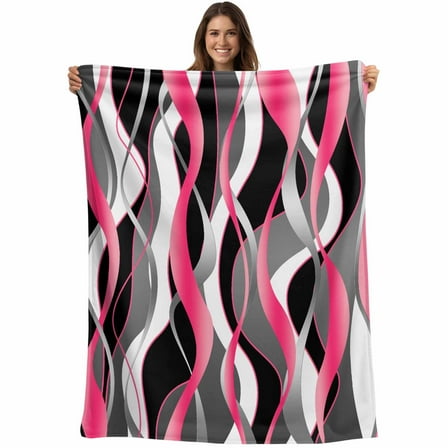 Pink Black Grey Lines Throw Blankets, Modern Abstract Stripes Soft Fleece Blanket Decorative for Home Sofa Couch Chair Living Bedroom, 60x80 inches,