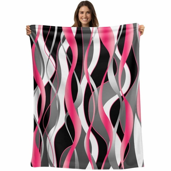 Pink Black Grey Lines Throw Blankets, Modern Abstract Stripes Soft Fleece Blanket Decorative for Home Sofa Couch Chair Living Bedroom, 60x80 inches,