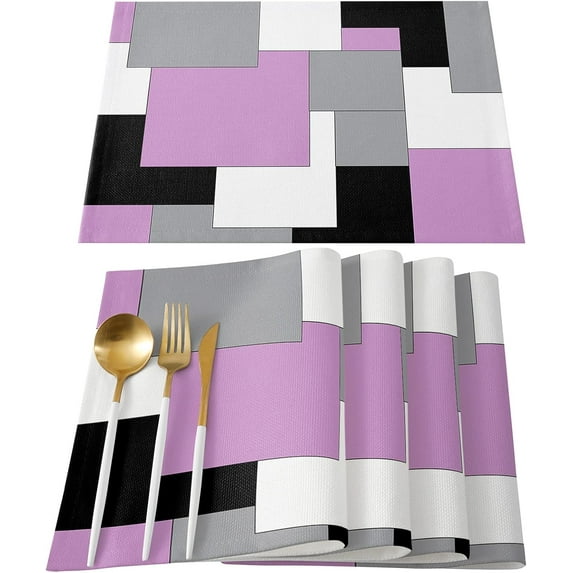 Pink Black and Grey Placemats Set of 6,Heat Insulation Table Mats Non Slip Washable Dining Placemats, Modern Art Abstract Table Place Mats for Wedding Holiday Party Kitchen Decor 12x18 in