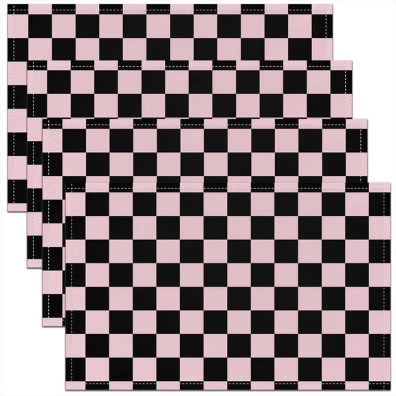 Pink Black Grid Placemat Set of 4,Modern Simple Style Plaid Outdoor Indoor Place Mats,Girly Geometric Cute Print Washable Durable Table Mats 12x18 Inch