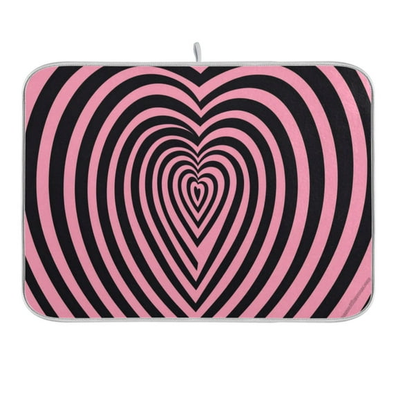 Pink and Black Heart-shaped Dish Drying Mat for Kitchen Counter 16x18 In Absorbent Microfiber Reversible Mats Dish Drainer Protector Rack Pad for Coffee Bar Table