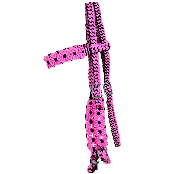 Pink/Black Horse Bridle Headstall Flat Braided Paracord Hilason