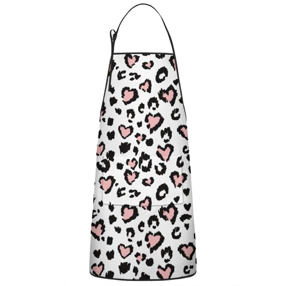 Pink and Black Of Leopard Print Apron-Garden Aprons for Women with Pockets-Cotton Linen Waterproof Kitchen Cooking Gardening Aprons Adjustable for Kitchen,Cooking,BBQ and Salon 33x27 Inch
