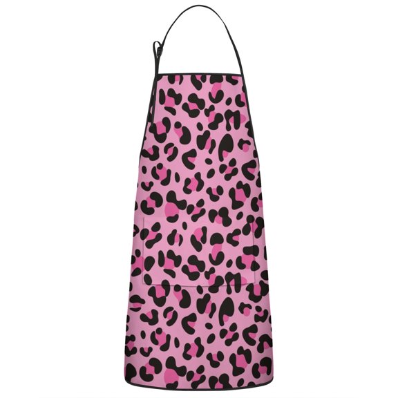 Pink and Black Of Leopard Print Apron-Garden Aprons for Women with Pockets-Cotton Linen Waterproof Kitchen Cooking Gardening Aprons Adjustable for Kitchen,Cooking,BBQ and Salon 33x27 Inch