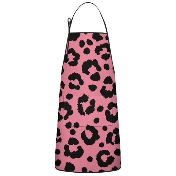 Pink and Black Of Leopard Print Apron-Garden Aprons for Women with Pockets-Cotton Linen Waterproof Kitchen Cooking Gardening Aprons Adjustable for Kitchen,Cooking,BBQ and Salon 33x27 Inch