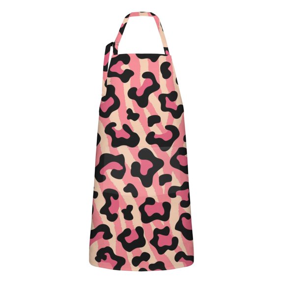 Pink and Black Of Leopard Print Apron-Garden Aprons for Women with Pockets-Cotton Linen Waterproof Kitchen Cooking Gardening Aprons Adjustable for Kitchen,Cooking,BBQ and Salon 33x27 Inch